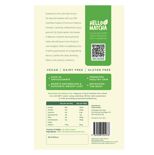 Organic Matcha 50g Back Label