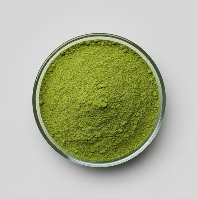 Genmaicha powder on glass plate - square format