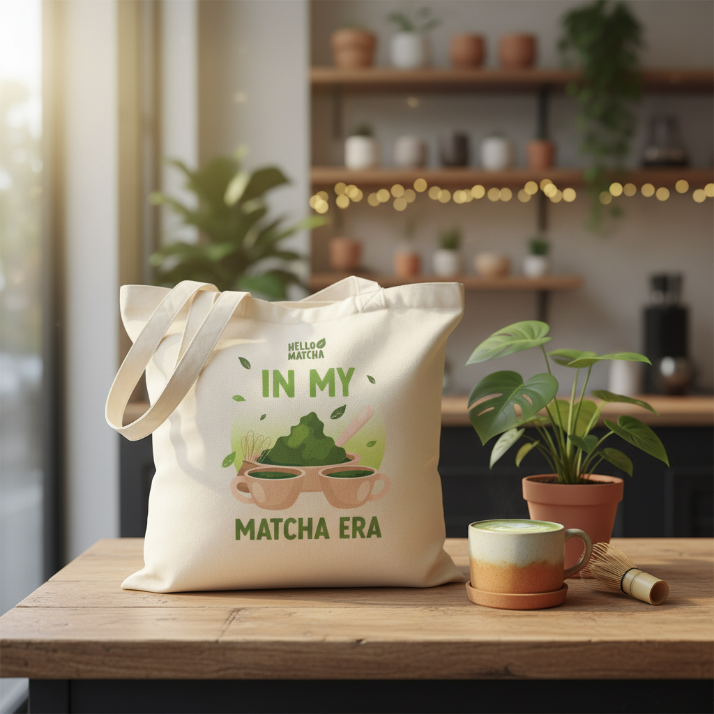In My Matcha Era Tote Bag Cafe Lifestyle Photo