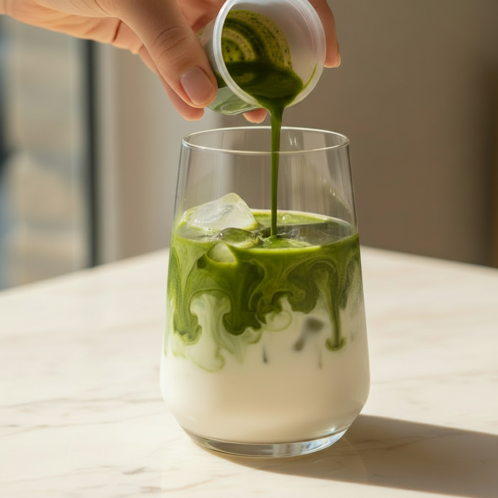 Matcha pour with polyethylene cup