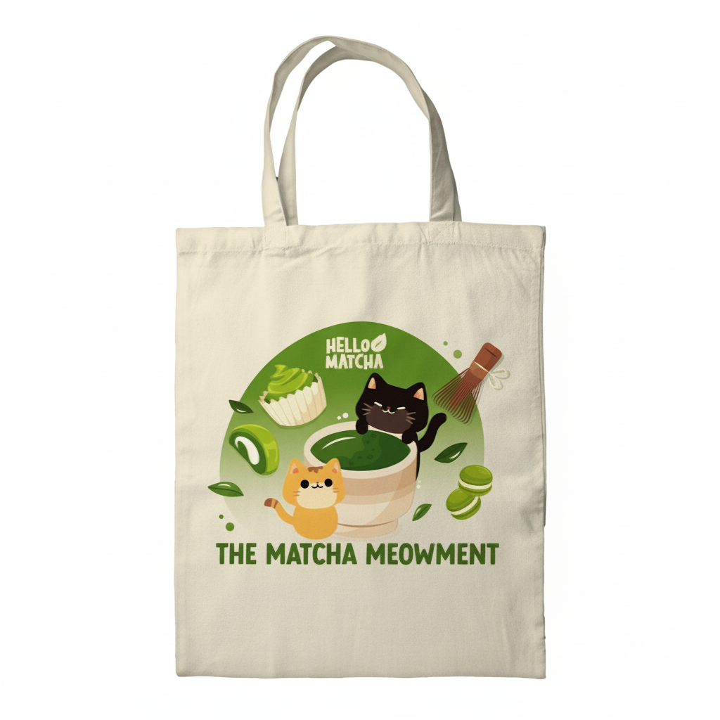 The Matcha Meowment Tote Bag - Product Photo